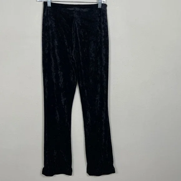 Rave City Vintage Pants Womens M Black Crushed Velvet Flare Leg 90s Y2K Goth - Picture 5 of 9